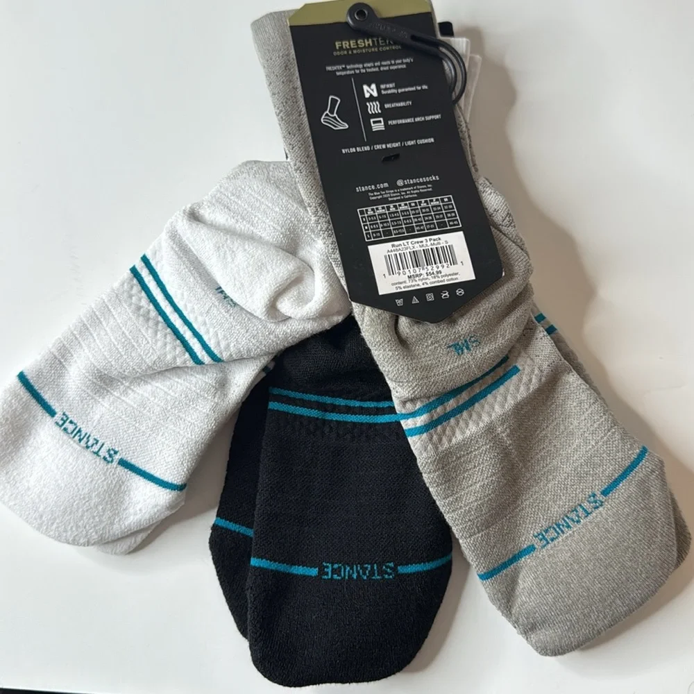 Stance 3pk Performance Crew Run LT Socks Multi Small